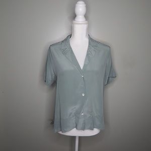 everlane women silk shirt olive sz 6